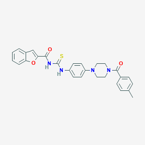 molecular formula C28H26N4O3S B251545 N-(1-BENZOFURAN-2-YLCARBONYL)-N'-{4-[4-(4-METHYLBENZOYL)PIPERAZINO]PHENYL}THIOUREA 
