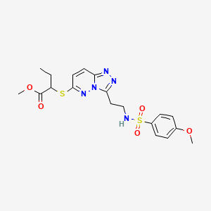 molecular formula C19H23N5O5S2 B2515455 Methyl 2-{[3-(2-{[(4-methoxyphenyl)sulfonyl]amino}ethyl)[1,2,4]triazolo[4,3-b]pyridazin-6-yl]thio}butanoate CAS No. 873002-29-0