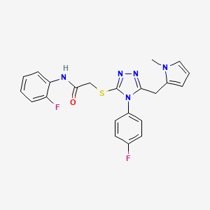 molecular formula C22H19F2N5OS B2515457 N-(2-fluorophenyl)-2-{[4-(4-fluorophenyl)-5-[(1-methyl-1H-pyrrol-2-yl)methyl]-4H-1,2,4-triazol-3-yl]sulfanyl}acetamide CAS No. 847393-72-0