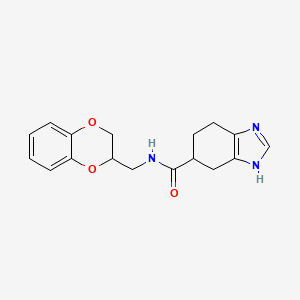 molecular formula C17H19N3O3 B2515492 N-((2,3-dihydrobenzo[b][1,4]dioxin-2-yl)methyl)-4,5,6,7-tetrahydro-1H-benzo[d]imidazole-5-carboxamide CAS No. 2034484-99-4