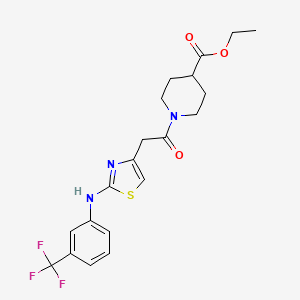 molecular formula C20H22F3N3O3S B2515531 Ethyl 1-(2-(2-((3-(trifluoromethyl)phenyl)amino)thiazol-4-yl)acetyl)piperidine-4-carboxylate CAS No. 1105231-11-5