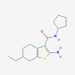 molecular formula C16H24N2OS B2515629 2-amino-N-cyclopentyl-6-ethyl-4,5,6,7-tetrahydro-1-benzothiophene-3-carboxamide CAS No. 590356-77-7