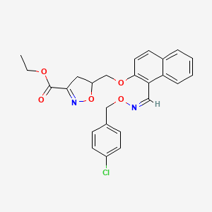 molecular formula C25H23ClN2O5 B2515649 Ethyl 5-({[1-({[(4-chlorobenzyl)oxy]imino}methyl)-2-naphthyl]oxy}methyl)-4,5-dihydro-3-isoxazolecarboxylate CAS No. 321432-26-2