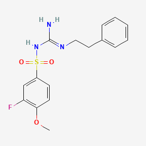 molecular formula C16H18FN3O3S B2515687 3-fluoro-4-methoxy-N-(N-phenethylcarbamimidoyl)benzenesulfonamide CAS No. 869075-18-3