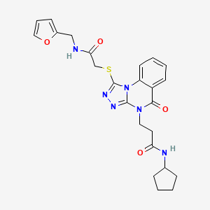 molecular formula C24H26N6O4S B2515725 N-cyclopentyl-3-{1-[({[(furan-2-yl)methyl]carbamoyl}methyl)sulfanyl]-5-oxo-4H,5H-[1,2,4]triazolo[4,3-a]quinazolin-4-yl}propanamide CAS No. 1115900-76-9