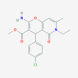 molecular formula C19H19ClN2O4 B2515738 methyl 2-amino-4-(4-chlorophenyl)-6-ethyl-7-methyl-5-oxo-4H,5H,6H-pyrano[3,2-c]pyridine-3-carboxylate CAS No. 883487-91-0