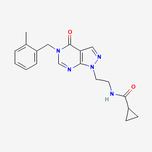 molecular formula C19H21N5O2 B2515841 N-(2-(5-(2-methylbenzyl)-4-oxo-4,5-dihydro-1H-pyrazolo[3,4-d]pyrimidin-1-yl)ethyl)cyclopropanecarboxamide CAS No. 922062-17-7