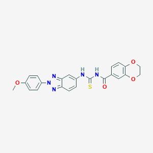 molecular formula C23H19N5O4S B251587 N-(2,3-dihydro-1,4-benzodioxin-6-ylcarbonyl)-N'-[2-(4-methoxyphenyl)-2H-1,2,3-benzotriazol-5-yl]thiourea 