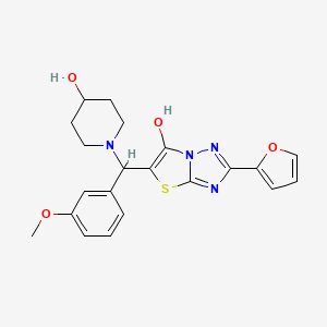 molecular formula C21H22N4O4S B2515901 1-{[2-(furan-2-yl)-6-hydroxy-[1,2,4]triazolo[3,2-b][1,3]thiazol-5-yl](3-methoxyphenyl)methyl}piperidin-4-ol CAS No. 887222-73-3