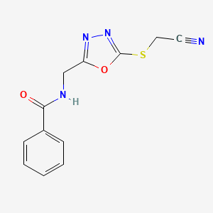 molecular formula C12H10N4O2S B2515979 N-((5-((cyanomethyl)thio)-1,3,4-oxadiazol-2-yl)methyl)benzamide CAS No. 921106-69-6