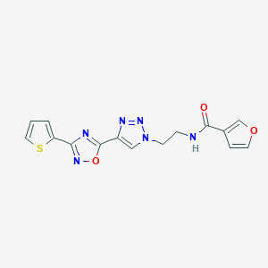 molecular formula C15H12N6O3S B2516005 N-(2-(4-(3-(thiophen-2-yl)-1,2,4-oxadiazol-5-yl)-1H-1,2,3-triazol-1-yl)ethyl)furan-3-carboxamide CAS No. 2034391-52-9