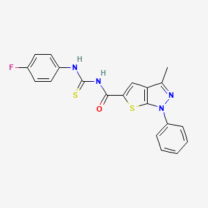 molecular formula C20H15FN4OS2 B2516070 1-(4-fluorophenyl)-3-{3-methyl-1-phenyl-1H-thieno[2,3-c]pyrazole-5-carbonyl}thiourea CAS No. 690685-31-5