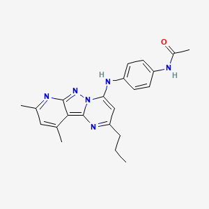 molecular formula C22H24N6O B2516130 N-[4-[(11,13-dimethyl-4-propyl-3,7,8,10-tetrazatricyclo[7.4.0.02,7]trideca-1,3,5,8,10,12-hexaen-6-yl)amino]phenyl]acetamide CAS No. 879574-88-6