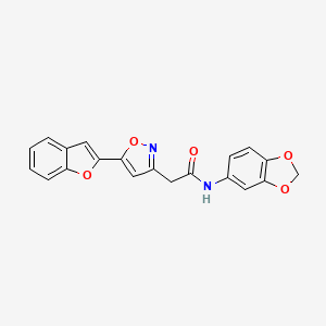 molecular formula C20H14N2O5 B2516190 N-(benzo[d][1,3]dioxol-5-yl)-2-(5-(benzofuran-2-yl)isoxazol-3-yl)acetamide CAS No. 1105244-15-2