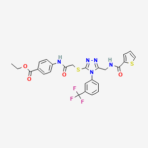 molecular formula C26H22F3N5O4S2 B2516236 ethyl 4-{2-[(5-{[(thiophen-2-yl)formamido]methyl}-4-[3-(trifluoromethyl)phenyl]-4H-1,2,4-triazol-3-yl)sulfanyl]acetamido}benzoate CAS No. 394215-51-1