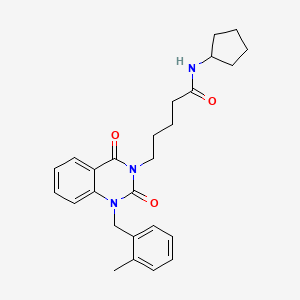 molecular formula C26H31N3O3 B2516273 N-CYCLOPENTYL-5-{1-[(2-METHYLPHENYL)METHYL]-2,4-DIOXO-1,2,3,4-TETRAHYDROQUINAZOLIN-3-YL}PENTANAMIDE CAS No. 899787-40-7