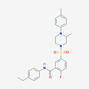molecular formula C27H30FN3O3S B2516281 N-(4-ethylphenyl)-2-fluoro-5-((3-methyl-4-(p-tolyl)piperazin-1-yl)sulfonyl)benzamide CAS No. 451482-66-9