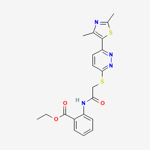 molecular formula C20H20N4O3S2 B2516310 ethyl 2-(2-{[6-(2,4-dimethyl-1,3-thiazol-5-yl)pyridazin-3-yl]sulfanyl}acetamido)benzoate CAS No. 894008-11-8