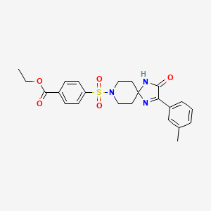 molecular formula C23H25N3O5S B2516323 Ethyl 4-((3-oxo-2-(m-tolyl)-1,4,8-triazaspiro[4.5]dec-1-en-8-yl)sulfonyl)benzoate CAS No. 1189941-05-6