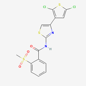 molecular formula C15H10Cl2N2O3S3 B2516331 N-(4-(2,5-dichlorothiophen-3-yl)thiazol-2-yl)-2-(methylsulfonyl)benzamide CAS No. 896363-14-7