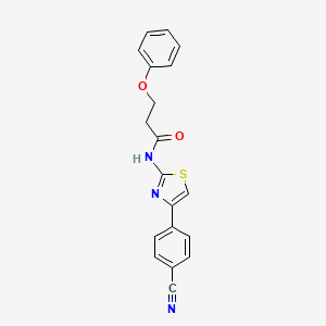 molecular formula C19H15N3O2S B2516347 N-[4-(4-cyanophenyl)-1,3-thiazol-2-yl]-3-phenoxypropanamide CAS No. 476295-73-5