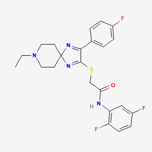 molecular formula C23H23F3N4OS B2516358 N-(2,5-DIFLUOROPHENYL)-2-{[8-ETHYL-3-(4-FLUOROPHENYL)-1,4,8-TRIAZASPIRO[4.5]DECA-1,3-DIEN-2-YL]SULFANYL}ACETAMIDE CAS No. 1185048-77-4