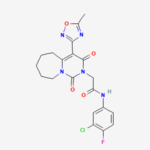 molecular formula C20H19ClFN5O4 B2516499 N-(3-chloro-4-fluorophenyl)-2-[4-(5-methyl-1,2,4-oxadiazol-3-yl)-1,3-dioxo-1H,2H,3H,5H,6H,7H,8H,9H-pyrimido[1,6-a]azepin-2-yl]acetamide CAS No. 1775354-26-1