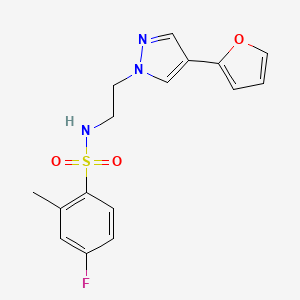 molecular formula C16H16FN3O3S B2516637 4-fluoro-N-(2-(4-(furan-2-yl)-1H-pyrazol-1-yl)ethyl)-2-methylbenzenesulfonamide CAS No. 2034552-24-2