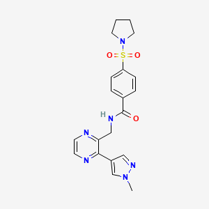 molecular formula C20H22N6O3S B2516680 N-((3-(1-methyl-1H-pyrazol-4-yl)pyrazin-2-yl)methyl)-4-(pyrrolidin-1-ylsulfonyl)benzamide CAS No. 2034570-56-2
