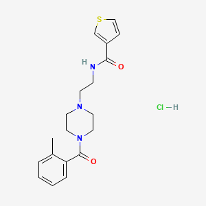 molecular formula C19H24ClN3O2S B2516699 N-(2-(4-(2-methylbenzoyl)piperazin-1-yl)ethyl)thiophene-3-carboxamide hydrochloride CAS No. 1351658-25-7