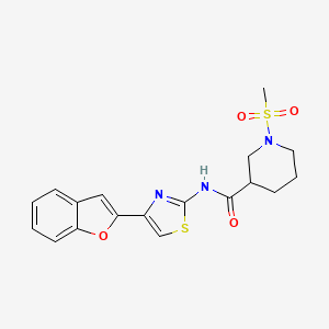 molecular formula C18H19N3O4S2 B2516717 N-(4-(benzofuran-2-yl)thiazol-2-yl)-1-(methylsulfonyl)piperidine-3-carboxamide CAS No. 1060168-75-3