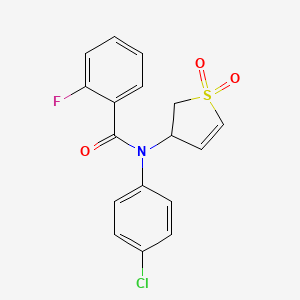 molecular formula C17H13ClFNO3S B2516766 N-(4-chlorophenyl)-N-(1,1-dioxido-2,3-dihydrothiophen-3-yl)-2-fluorobenzamide CAS No. 852438-15-4