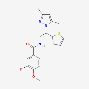 molecular formula C19H20FN3O2S B2516767 N-(2-(3,5-dimethyl-1H-pyrazol-1-yl)-2-(thiophen-2-yl)ethyl)-3-fluoro-4-methoxybenzamide CAS No. 2034343-02-5