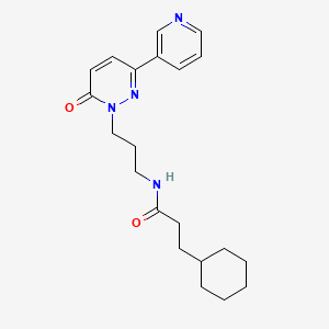 molecular formula C21H28N4O2 B2516771 3-cyclohexyl-N-(3-(6-oxo-3-(pyridin-3-yl)pyridazin-1(6H)-yl)propyl)propanamide CAS No. 1021027-56-4