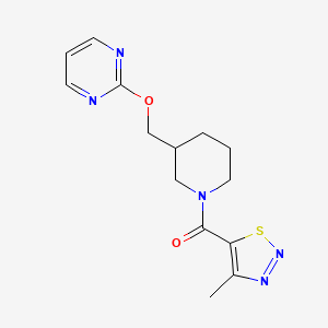 molecular formula C14H17N5O2S B2516775 (4-Methylthiadiazol-5-yl)-[3-(pyrimidin-2-yloxymethyl)piperidin-1-yl]methanone CAS No. 2380034-45-5