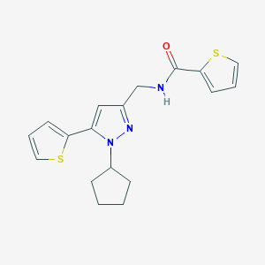 molecular formula C18H19N3OS2 B2516824 N-((1-cyclopentyl-5-(thiophen-2-yl)-1H-pyrazol-3-yl)methyl)thiophene-2-carboxamide CAS No. 1421449-87-7