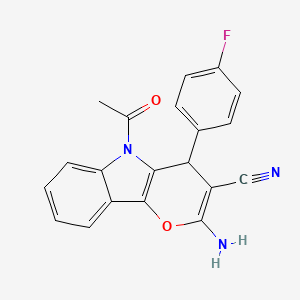 molecular formula C20H14FN3O2 B2516830 5-Acetyl-2-amino-4-(4-fluorophenyl)-4,5-dihydropyrano[3,2-b]indole-3-carbonitrile CAS No. 327099-13-8