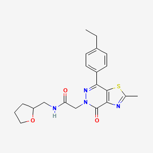 molecular formula C21H24N4O3S B2516842 2-(7-(4-ethylphenyl)-2-methyl-4-oxothiazolo[4,5-d]pyridazin-5(4H)-yl)-N-((tetrahydrofuran-2-yl)methyl)acetamide CAS No. 941969-13-7