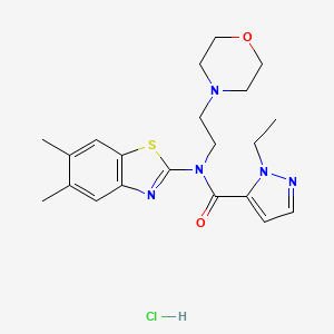 molecular formula C21H28ClN5O2S B2516884 N-(5,6-dimethyl-1,3-benzothiazol-2-yl)-1-ethyl-N-[2-(morpholin-4-yl)ethyl]-1H-pyrazole-5-carboxamide hydrochloride CAS No. 1323388-74-4