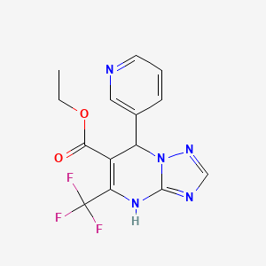 molecular formula C14H12F3N5O2 B2516915 Ethyl 7-(pyridin-3-yl)-5-(trifluoromethyl)-4,7-dihydro-[1,2,4]triazolo[1,5-a]pyrimidine-6-carboxylate CAS No. 881471-61-0