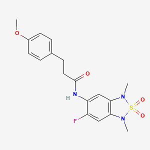 molecular formula C18H20FN3O4S B2516918 N-(6-fluoro-1,3-dimethyl-2,2-dioxido-1,3-dihydrobenzo[c][1,2,5]thiadiazol-5-yl)-3-(4-methoxyphenyl)propanamide CAS No. 2034261-41-9
