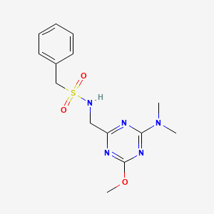 molecular formula C14H19N5O3S B2516934 N-((4-(dimethylamino)-6-methoxy-1,3,5-triazin-2-yl)methyl)-1-phenylmethanesulfonamide CAS No. 2034540-34-4