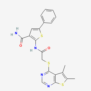 2-(2-((5,6-Dimethylthieno[2,3-d]pyrimidin-4-yl)thio)acetamido)-5-phenylthiophene-3-carboxamide