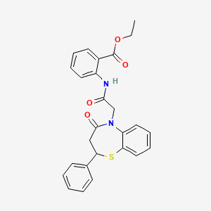 molecular formula C26H24N2O4S B2517022 ethyl 2-[2-(4-oxo-2-phenyl-2,3,4,5-tetrahydro-1,5-benzothiazepin-5-yl)acetamido]benzoate CAS No. 847486-14-0