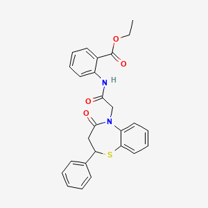 ethyl 2-(2-(4-oxo-2-phenyl-3,4-dihydrobenzo[b][1,4]thiazepin-5(2H)-yl)acetamido)benzoate