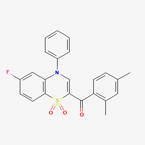 molecular formula C23H18FNO3S B2517044 (2,4-dimethylphenyl)(6-fluoro-1,1-dioxido-4-phenyl-4H-1,4-benzothiazin-2-yl)methanone CAS No. 1114853-03-0