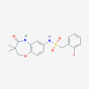 molecular formula C18H19FN2O4S B2517064 N-(3,3-dimethyl-4-oxo-2,3,4,5-tetrahydrobenzo[b][1,4]oxazepin-7-yl)-1-(2-fluorophenyl)methanesulfonamide CAS No. 922005-11-6