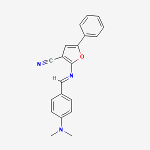 molecular formula C20H17N3O B2517071 2-({(E)-[4-(dimethylamino)phenyl]methylidene}amino)-5-phenyl-3-furonitrile CAS No. 478033-31-7