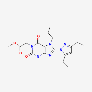 molecular formula C19H26N6O4 B2517076 methyl 2-(8-(3,5-diethyl-1H-pyrazol-1-yl)-3-methyl-2,6-dioxo-7-propyl-2,3,6,7-tetrahydro-1H-purin-1-yl)acetate CAS No. 1013768-63-2