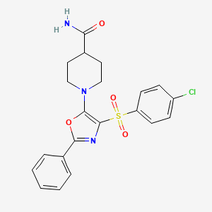 1-(4-((4-Chlorophenyl)sulfonyl)-2-phenyloxazol-5-yl)piperidine-4-carboxamide